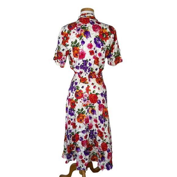 Vintage 80s Silk Floral Faux Wrap Midi Shirt Dress Oleg Cassini Womens Size 6 - Picture 2 of 7